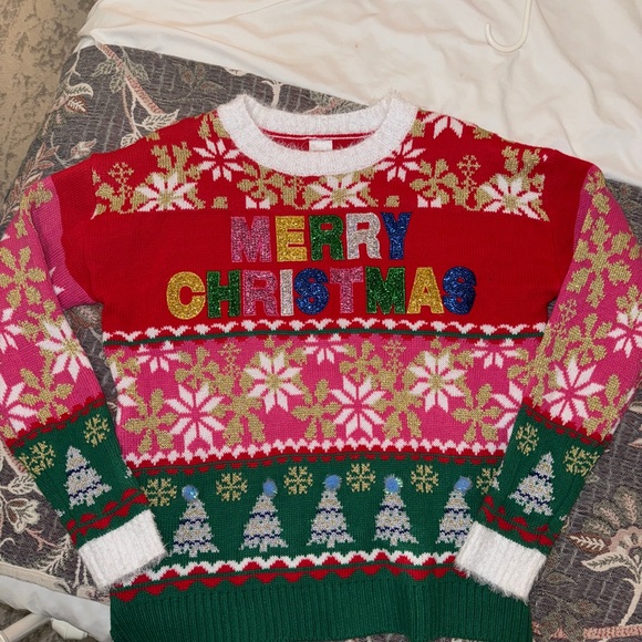 Festive Red and Pink Merry Christmas Sweater - Picture 2 of 2